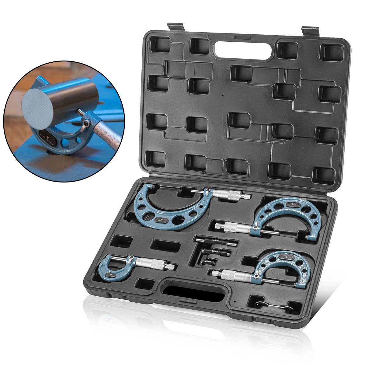 STAHLWERK Bügelmessschraube 4er Set Messbereich 0-25, 25-50, 50-75, 75-100 mm