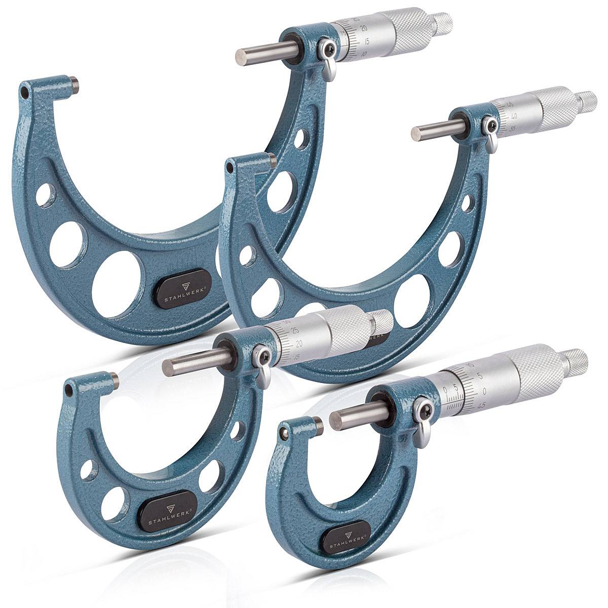 STAHLWERK Bügelmessschraube 4er Set Messbereich 0-25, 25-50, 50-75, 75-100 mm