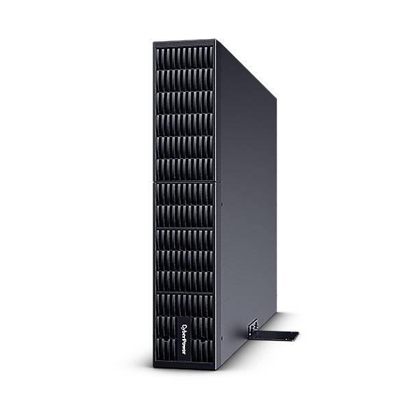 Frontansicht einer schwarzen APC-Tower-USV mit belüftetem Frontpanel und Seitengriffen vor einem einfachen schwarzen Hintergrund.
