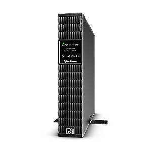 Schwarzer Tower-UPS oder Server-Backup-Gerät mit vorderen Statusleuchten und Belüftungsgitter, dargestellt vor schwarzem Hintergrund.