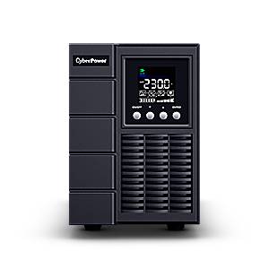 Frontansicht einer CyberPower USV-Batteriebackuplösung mit digitalem Display, das 2300 anzeigt, und vier Steuertasten.