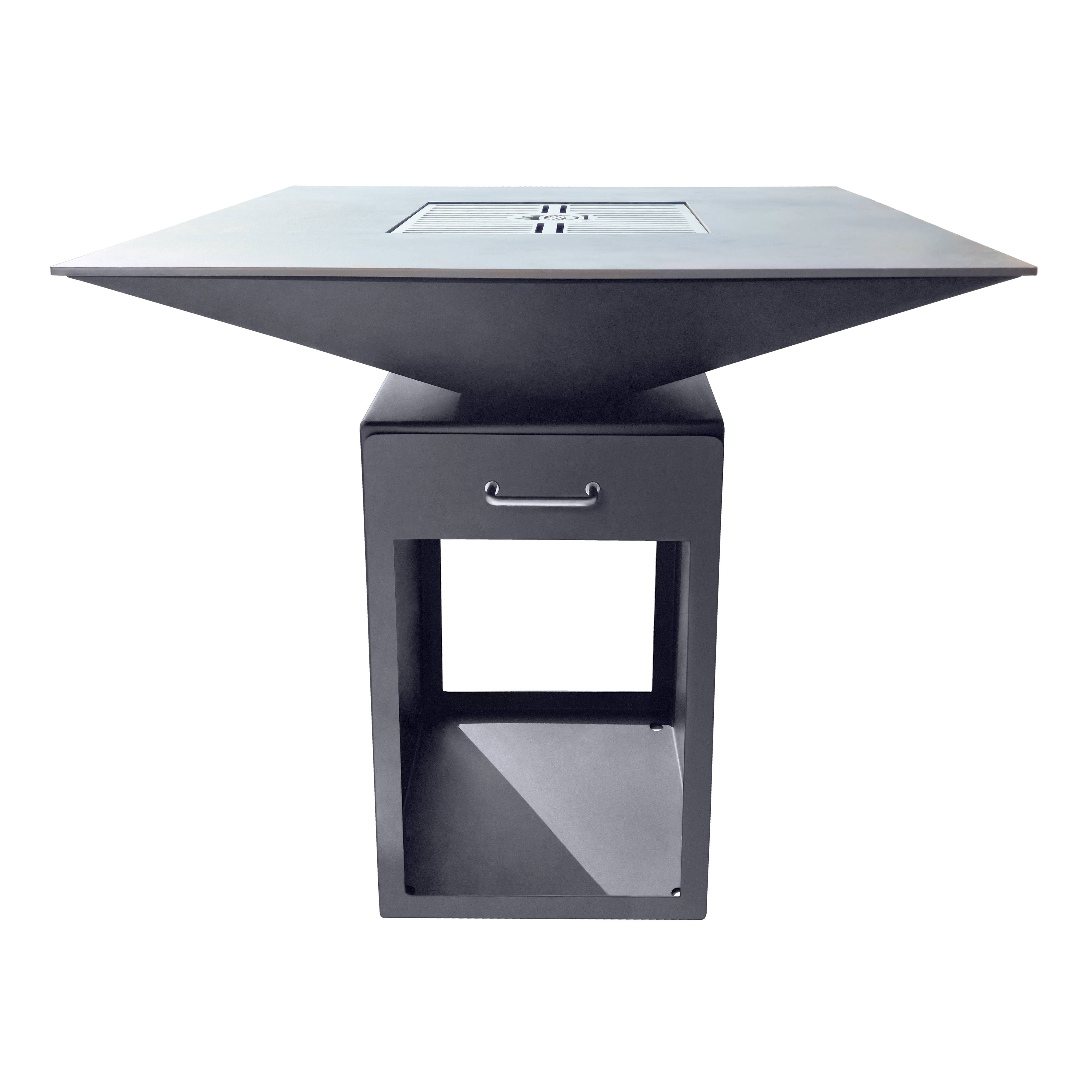 Dreamgarden Grill SQUARE Feuerplatte mit Grillrost Feuerschale Feuerkorb Grillplatte Feuerstelle Grillring schwarz Feuerplattengrill BBQ