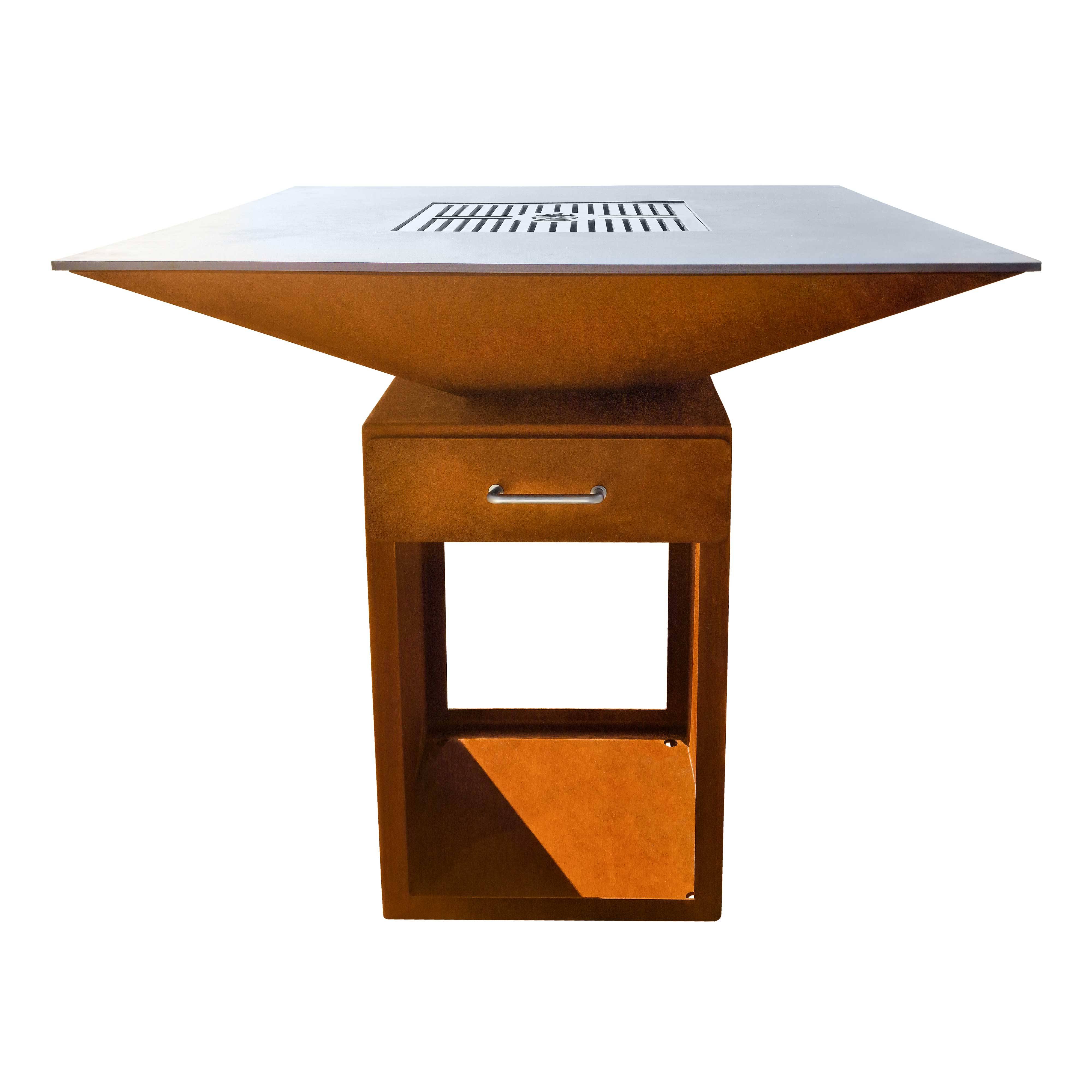 Dreamgarden Grill SQUARE Feuerplatte mit Grillrost Feuerschale Feuerkorb Grillplatte Feuerstelle Grillring rostig Feuerplattengrill BBQ