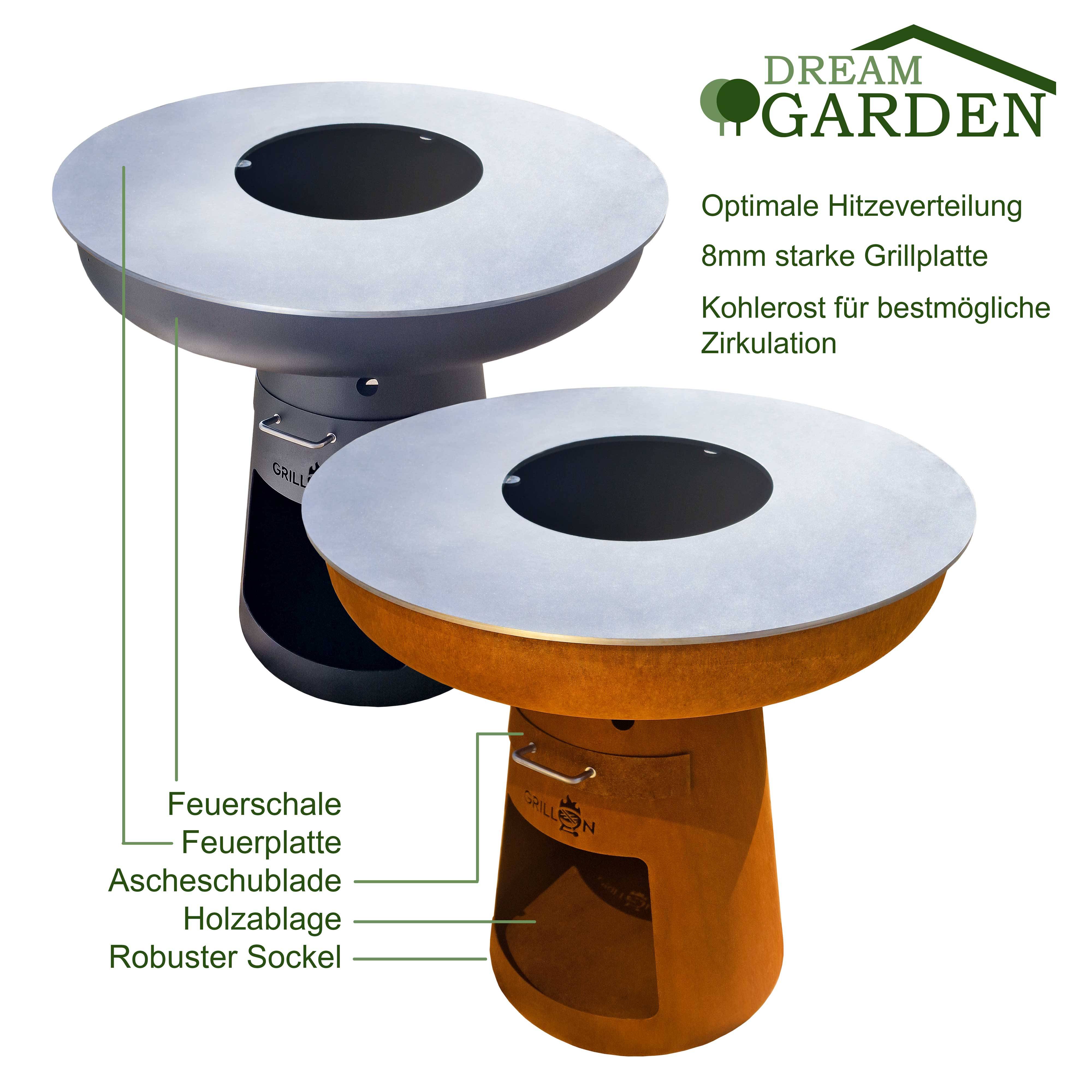 Dreamgarden Grill CIRCLE Feuerplatte ohne Grillrost Feuerschale Feuerkorb Grillplatte Feuerstelle Grillring rostig Feuerplattengrill BBQ