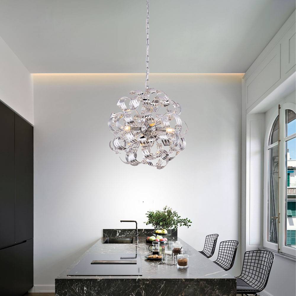 Pendelleuchte Hängelampe Esstischleuchte chrom Wohnzimmerlampe Hängeleuchte 4 flammig, Metall Acryl, 4x E14 RGB LED dimmbar Fernbedienung, 4,8W 470L