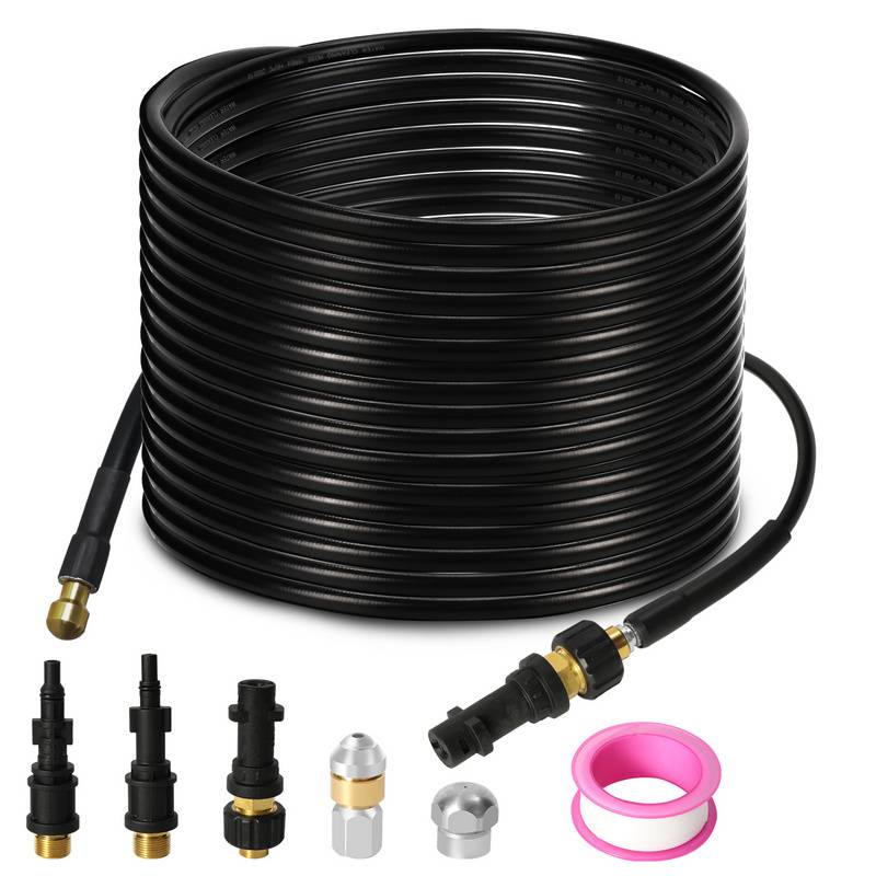 Hochdruckschlauch Rohrreinigungsschlauch, 20m, 160 bar, kompatibel mit Kärcher, K2, K3, K4, K5, K6, inkl. Adapter, Düsen starr + rotierend