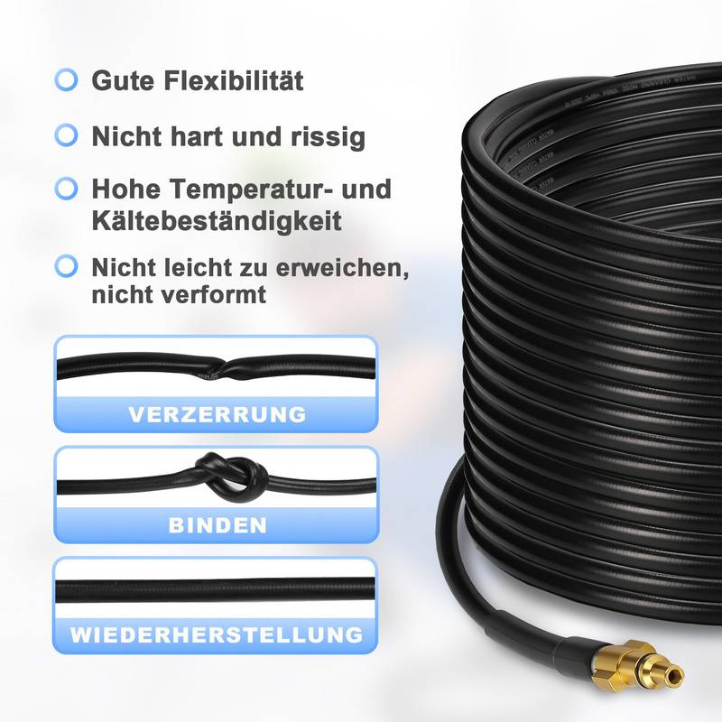 Hochdruckschlauch Rohrreinigungsschlauch, 20m, 160 bar, kompatibel mit Kärcher, K2, K3, K4, K5, K6, inkl. Adapter, Düsen starr + rotierend
