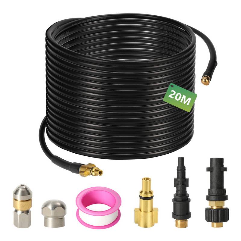 Rohrreinigungsschlauch 20 m / 160 bar/Geeignet für Hochdruckreiniger/Inklusive Adapter ersatz für Bajonett-Anschluss