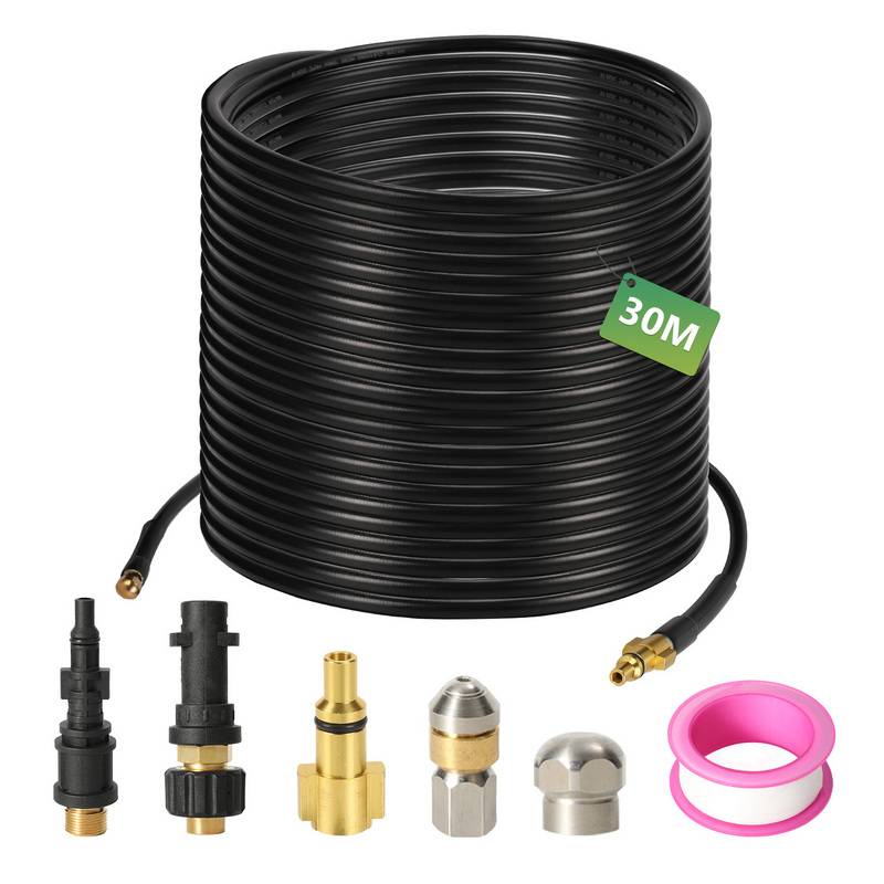 Rohrreinigungsschlauch 30 m / 160 bar/Geeignet für Hochdruckreiniger/Inklusive Adapter ersatz für Bajonett-Anschluss