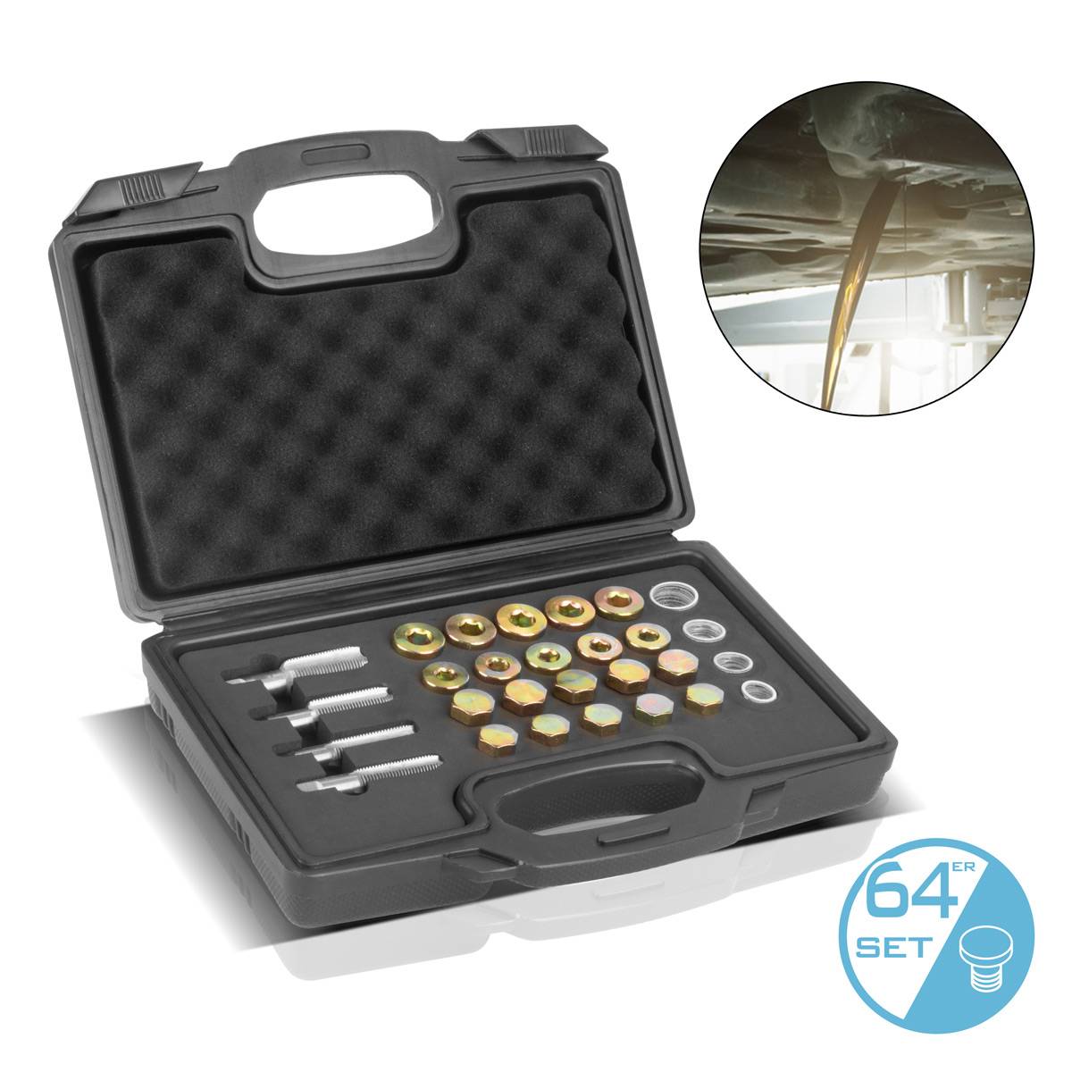 STAHLWERK Ölablassschraube Reparatur Set 64 tlg. Reparatursatz Öl-Ablass-Gewinde