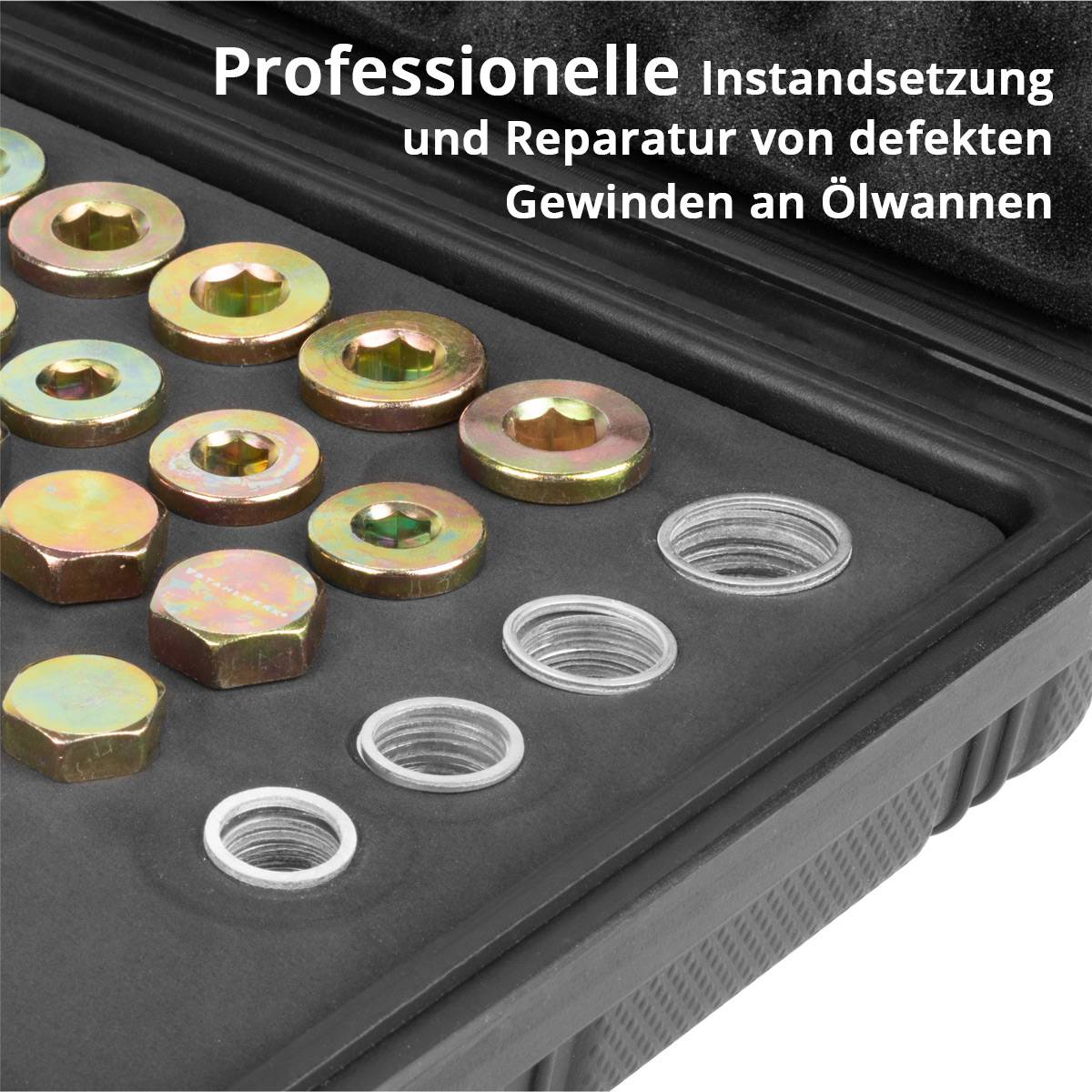 STAHLWERK Ölablassschraube Reparatur Set 64 tlg. Reparatursatz Öl-Ablass-Gewinde