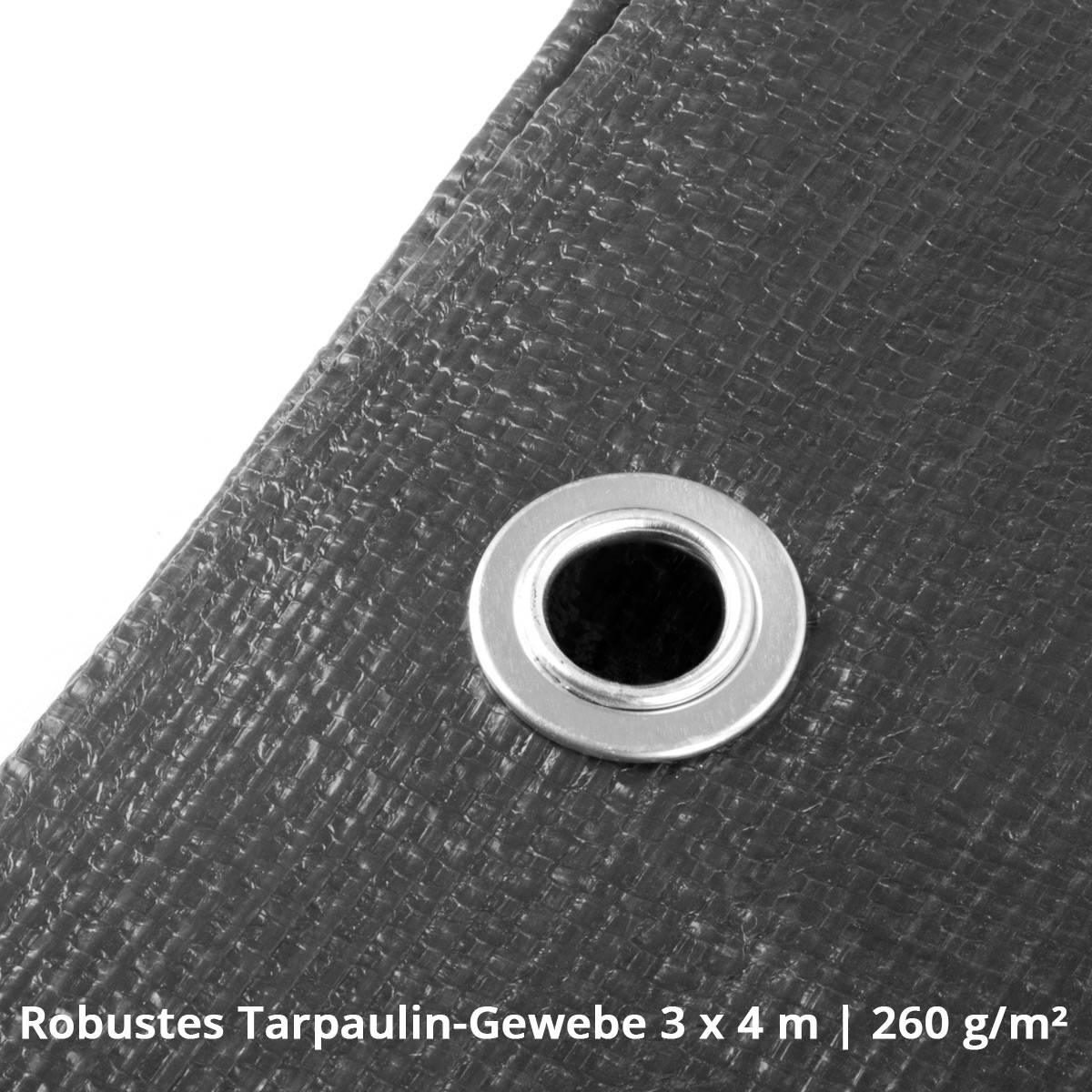 STAHLWERK Abdeckplane mit Ösen 3 x 4 m 260 g/m² wasserdichte Schutzplane