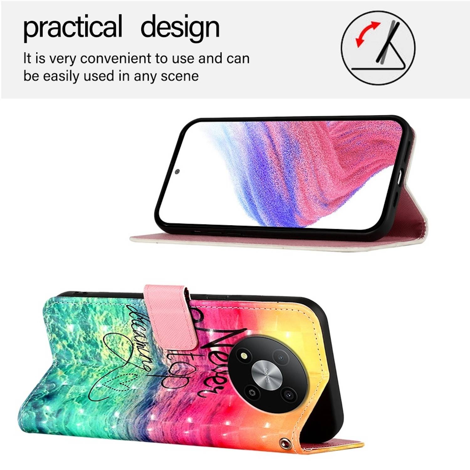 Für ZTE Blade A73 5G Kunst-Leder Tasche Hülle Book Wallet Etui Motiv 3