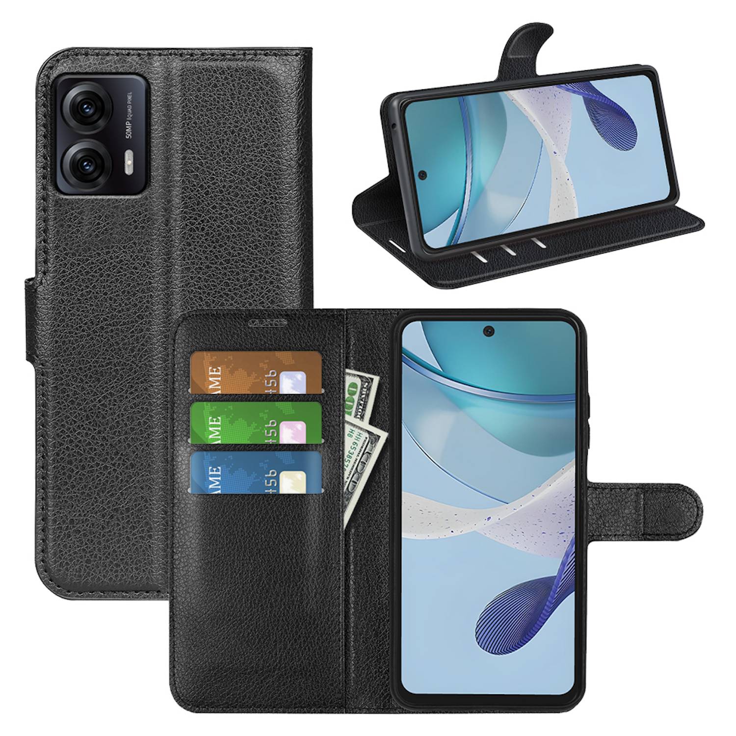 Für Motorola Moto G85 5G Smart Handy Tasche Schwarz Etuis Kunst-Leder Hülle Cover Case Book
