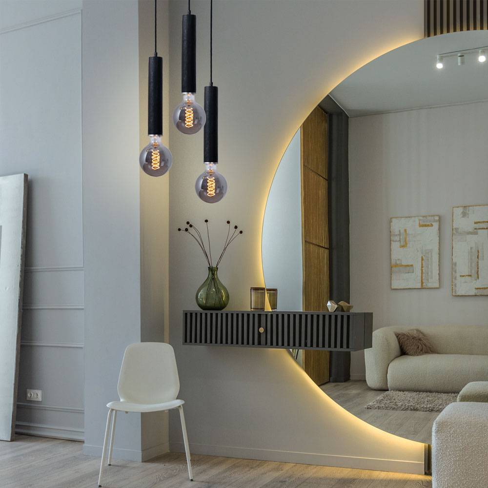 Pendelleuchte Hängelampe 3 flammig Holz Esstischleuchte Wohnzimmer Cluster Pendellampe, schwarz, 3x E27, DxH 35 x 160 cm