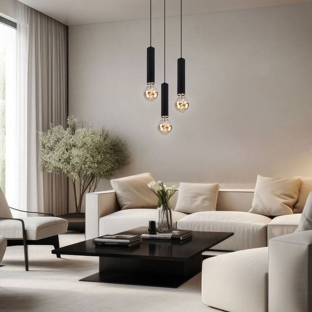 Pendelleuchte Hängelampe 3 flammig Holz Esstischleuchte Wohnzimmer Cluster Pendellampe, schwarz, 3x E27, DxH 35 x 160 cm