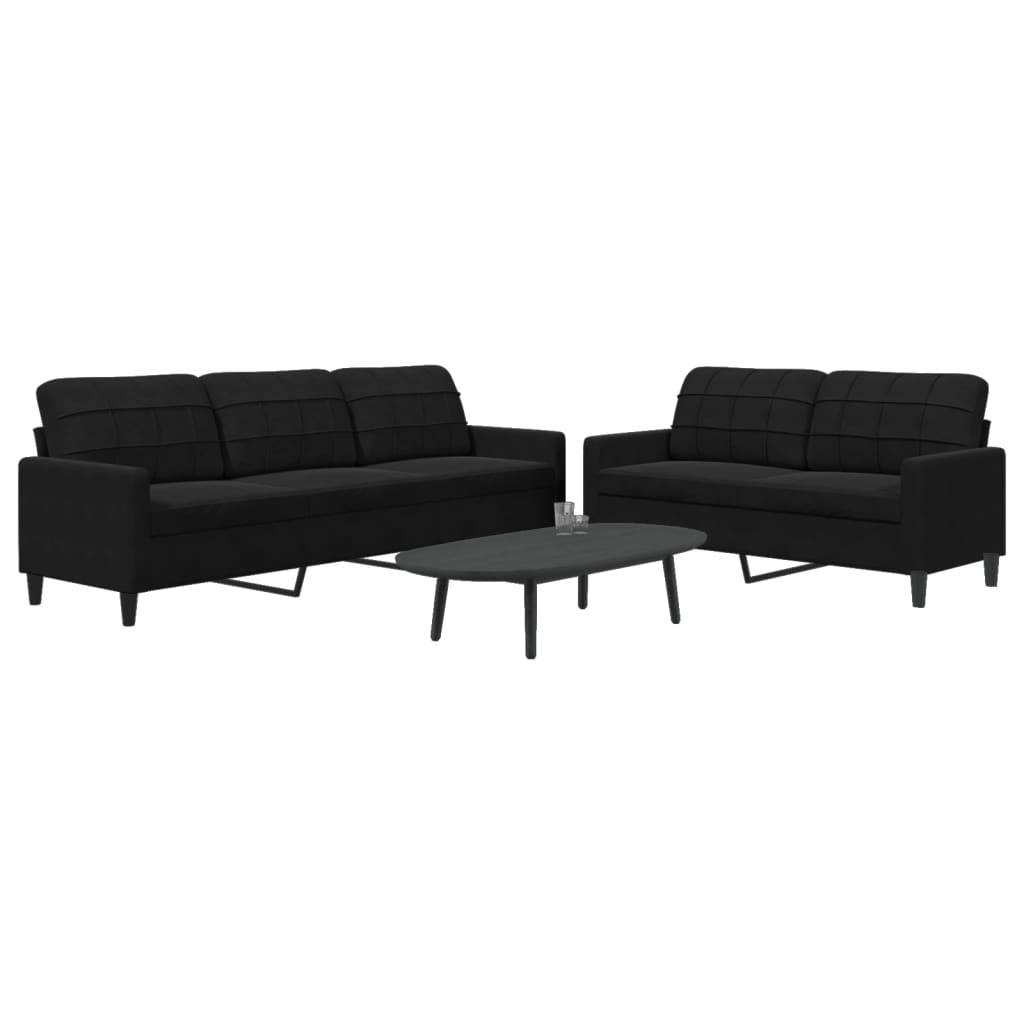 vidaXL 2-tlg. Sofagarnitur mit Kissen Schwarz Samt