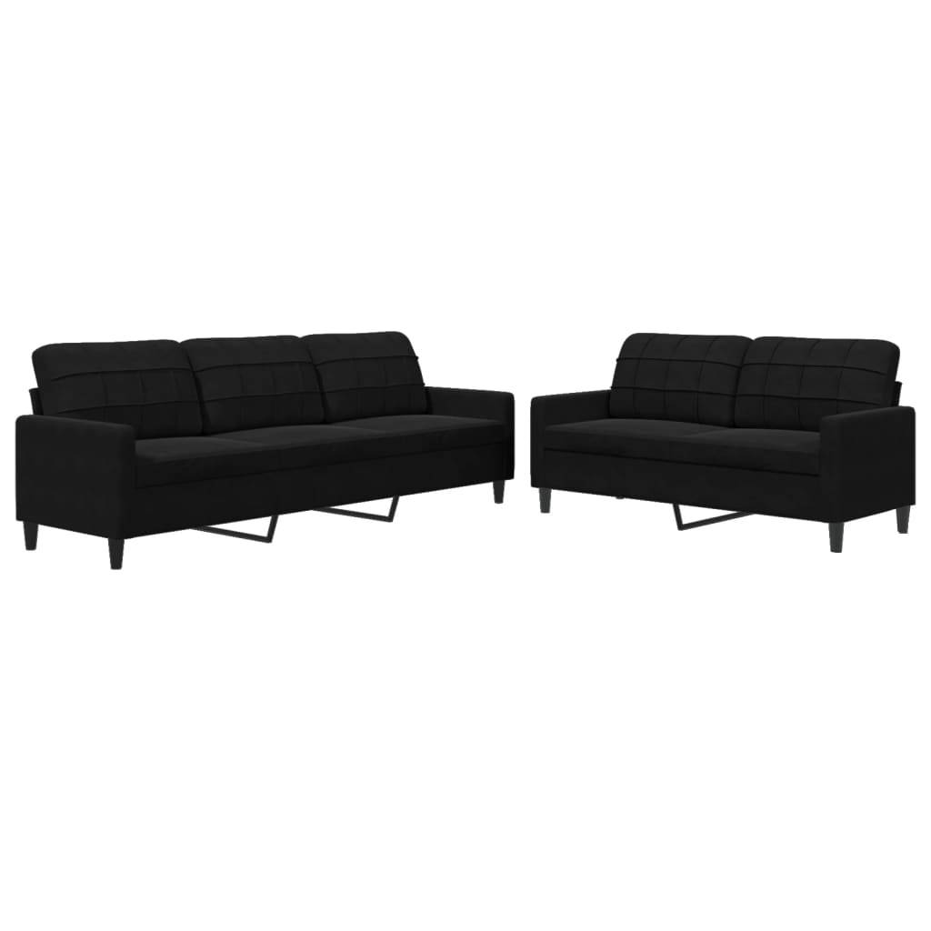 vidaXL 2-tlg. Sofagarnitur mit Kissen Schwarz Samt