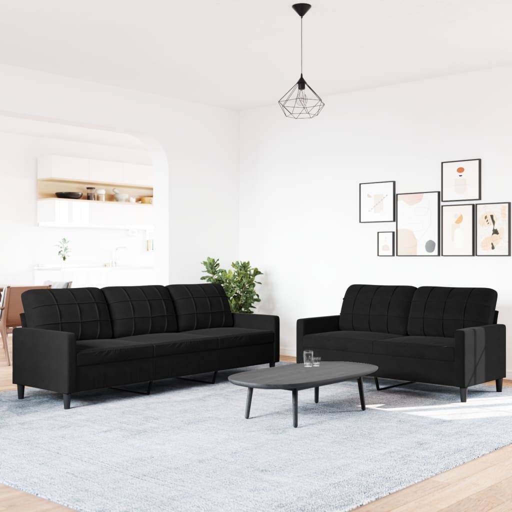 vidaXL 2-tlg. Sofagarnitur mit Kissen Schwarz Samt
