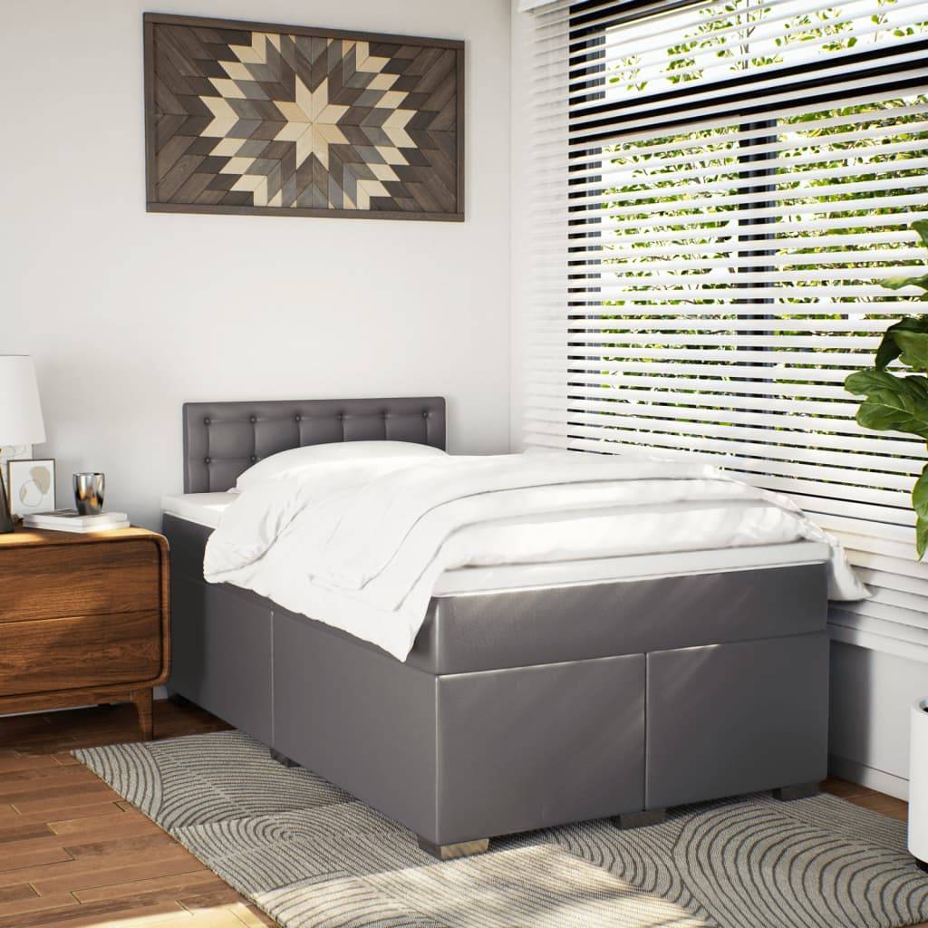 vidaXL Boxspringbett mit Matratze Grau 120x200 cm Kunstleder