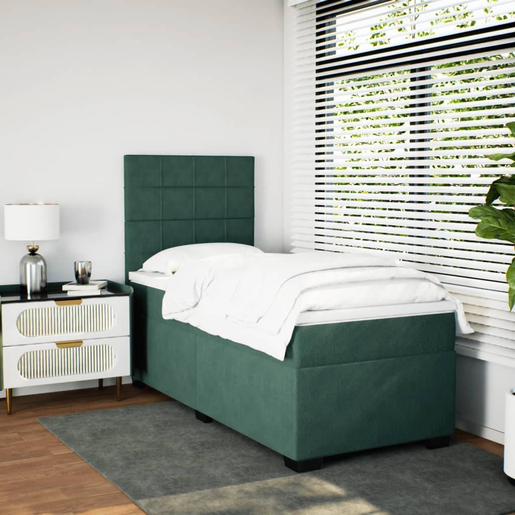 vidaXL Boxspringbett mit Matratze Dunkelgrün 90x190 cm Samt