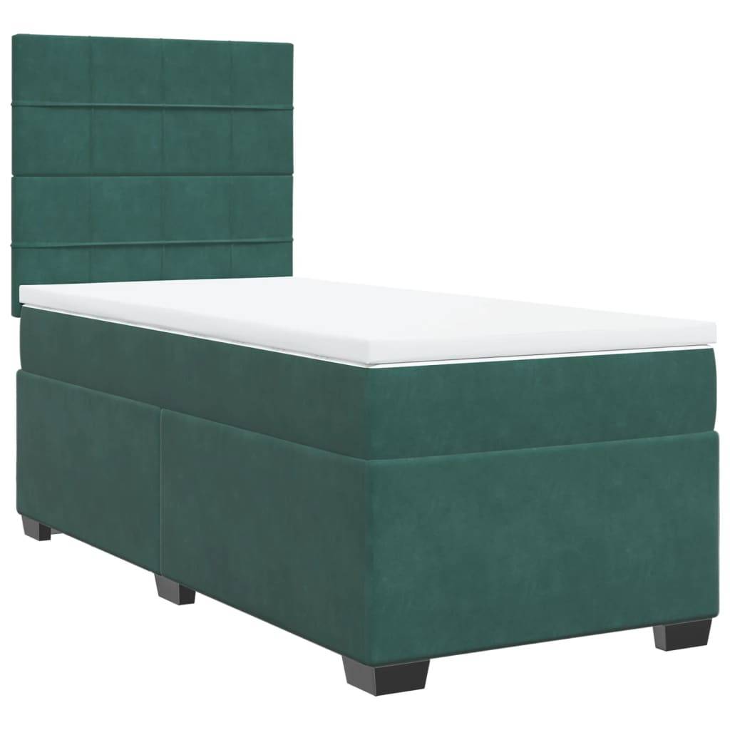 vidaXL Boxspringbett mit Matratze Dunkelgrün 90x190 cm Samt