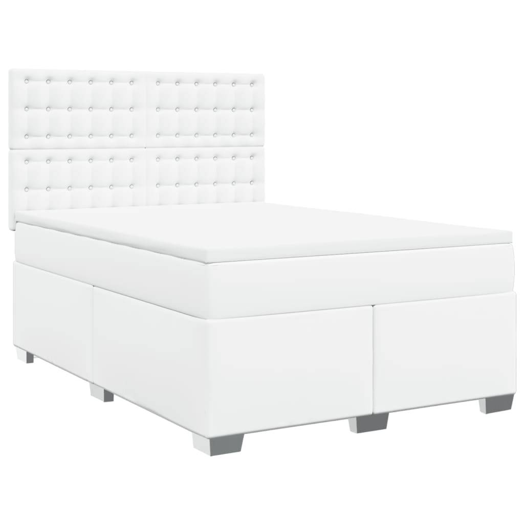 vidaXL Boxspringbett mit Matratze Weiß 140x200 cm Kunstleder