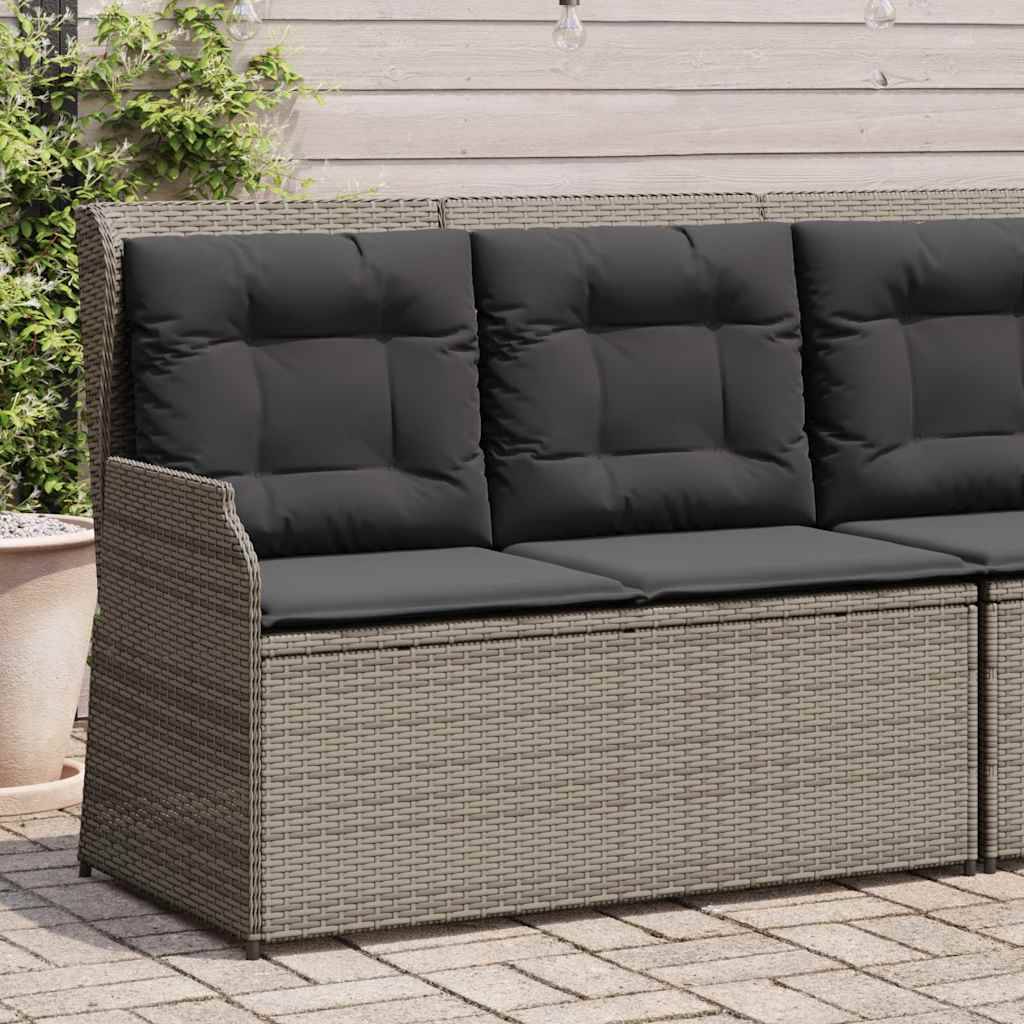 vidaXL Gartenbank Verstellbar mit Kissen Grau Poly Rattan
