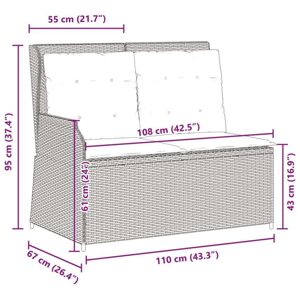 vidaXL Gartenbank Verstellbar mit Kissen Grau Poly Rattan