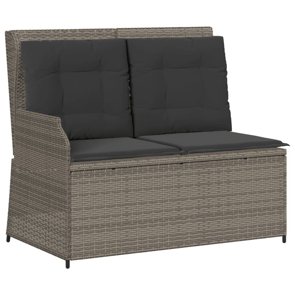vidaXL Gartenbank Verstellbar mit Kissen Grau Poly Rattan