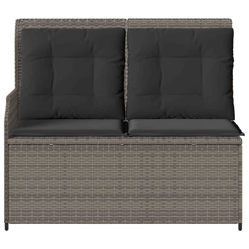 vidaXL Gartenbank Verstellbar mit Kissen Grau Poly Rattan