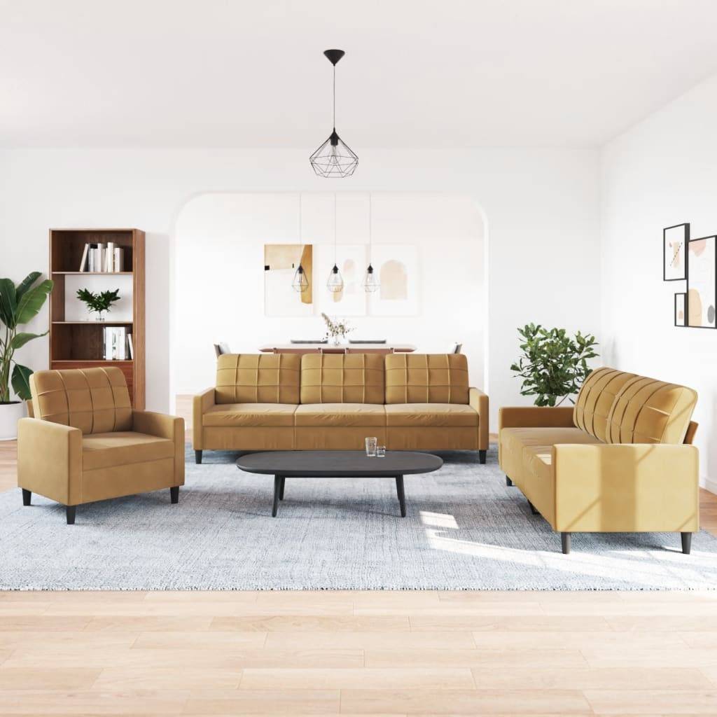 vidaXL 3-tlg. Sofagarnitur mit Kissen Braun Samt