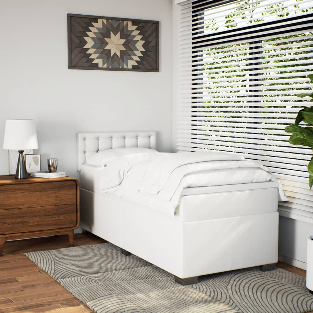 vidaXL Boxspringbett mit Matratze Weiß 100x200 cm Kunstleder