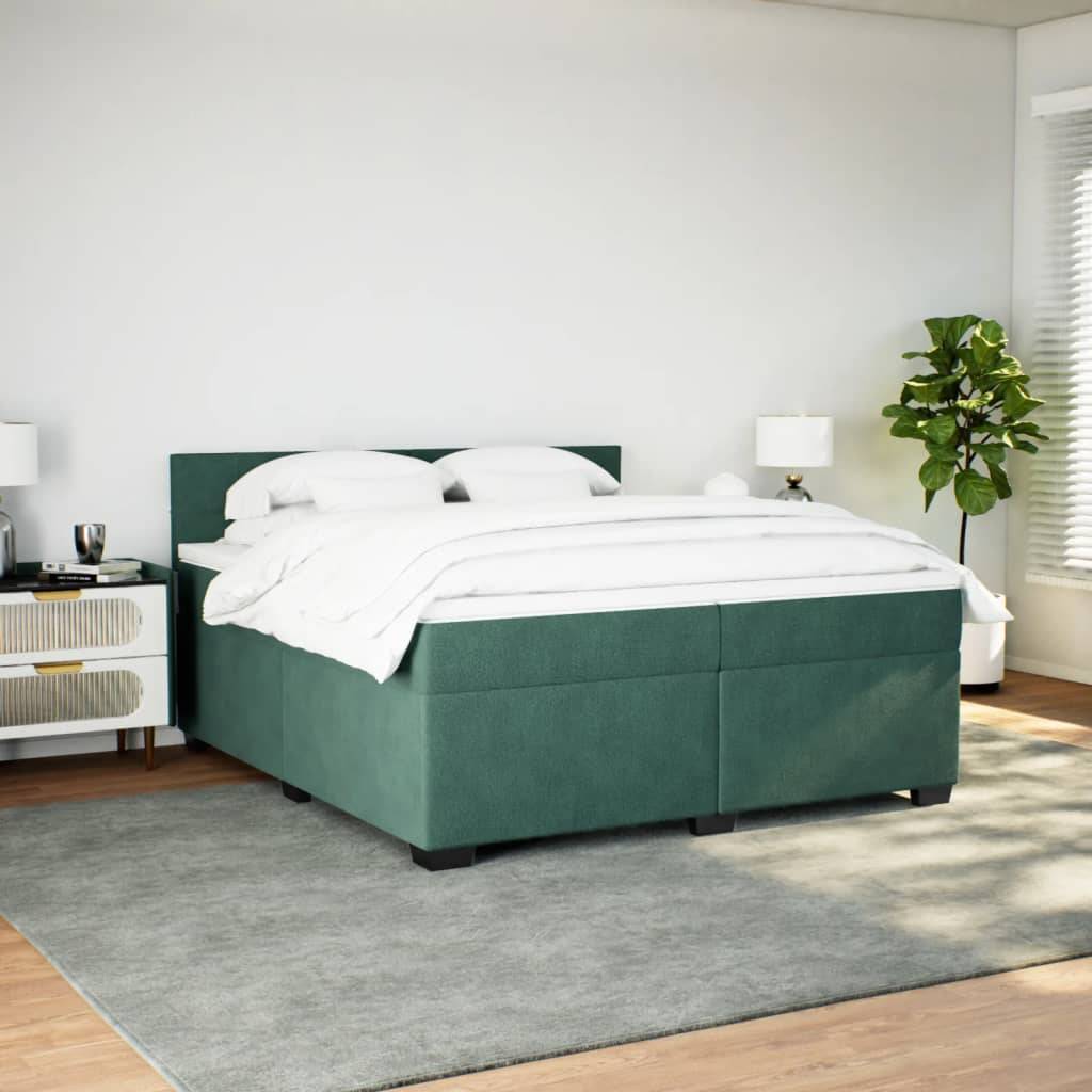 vidaXL Boxspringbett mit Matratze Dunkelgrün 200x200 cm Samt