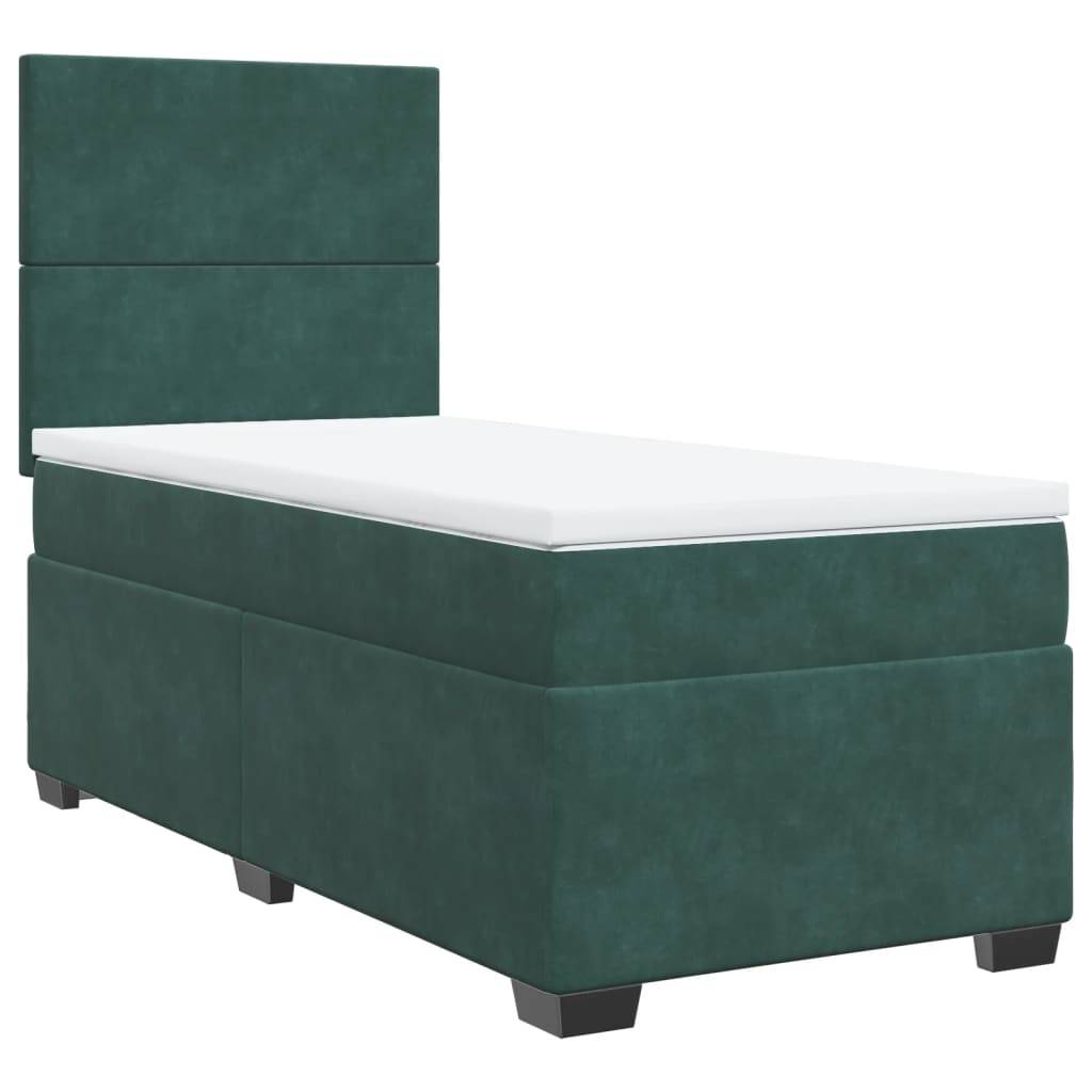 vidaXL Boxspringbett mit Matratze Dunkelgrün 90x190 cm Samt