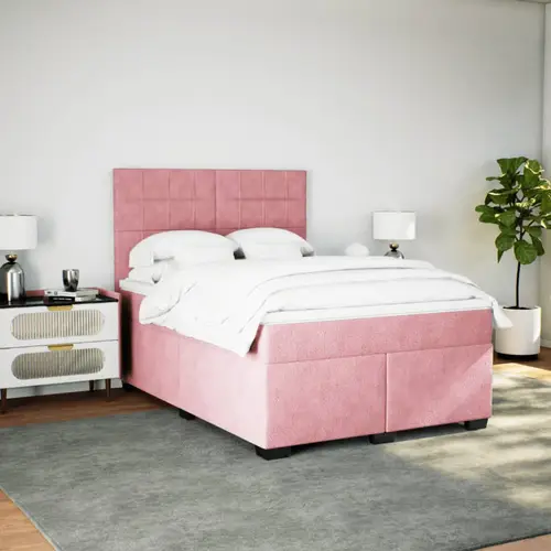 vidaXL Boxspringbett mit Matratze Rosa 160x200 cm Samt vidaXL Boxspringbett mit Matratze Rosa 160x200 cm Samt