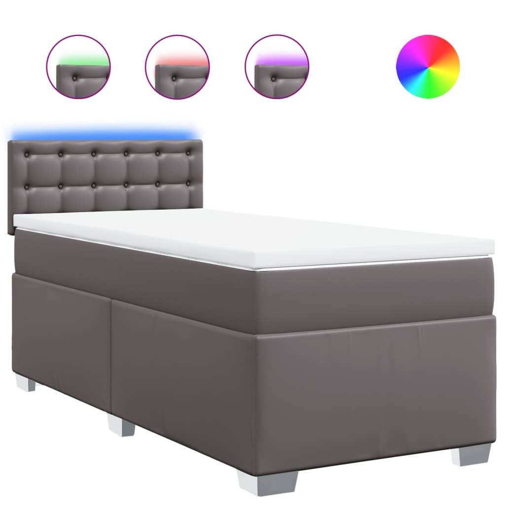 vidaXL Boxspringbett mit Matratze Grau 90x190 cm Kunstleder