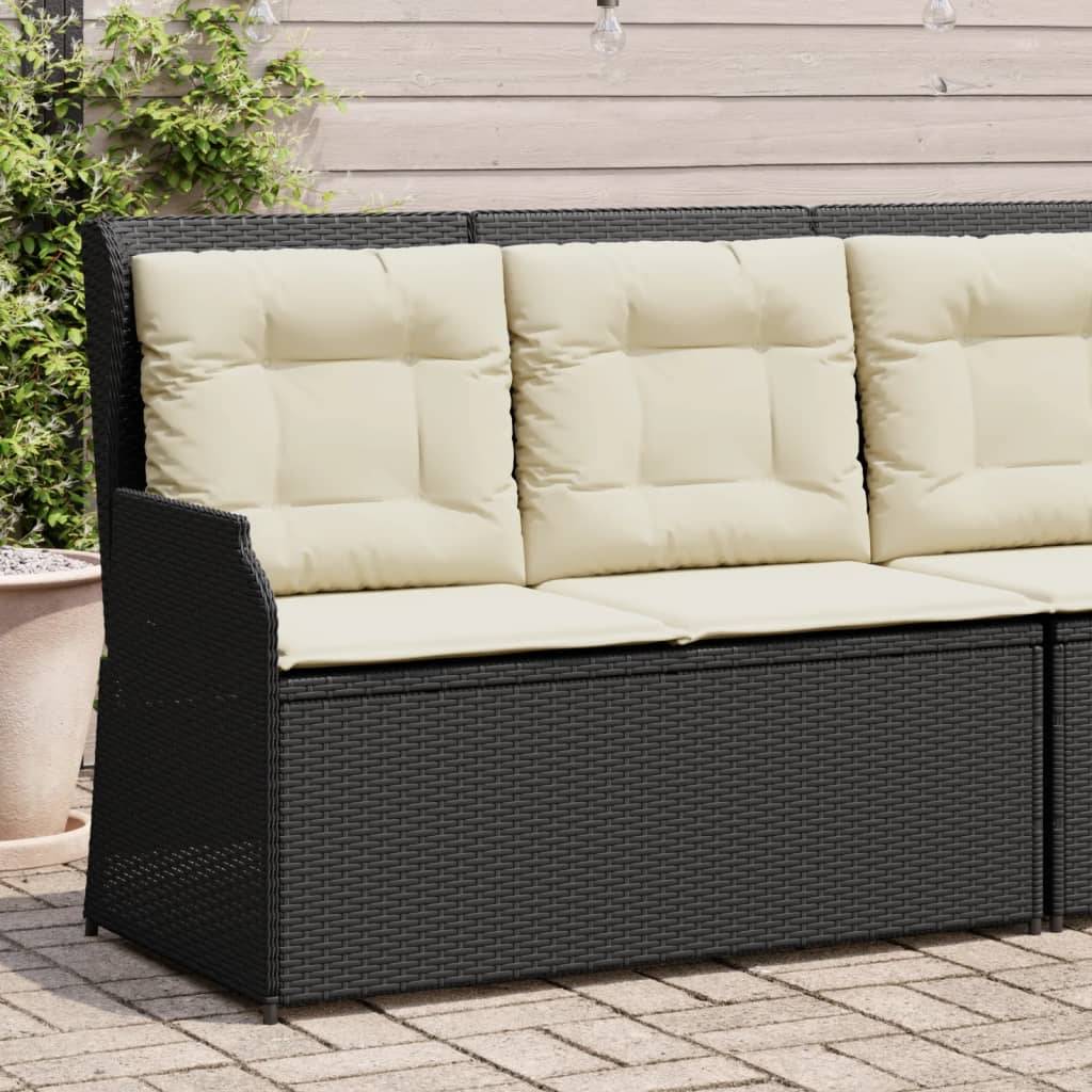 vidaXL Gartenbank Verstellbar mit Kissen Schwarz Poly Rattan