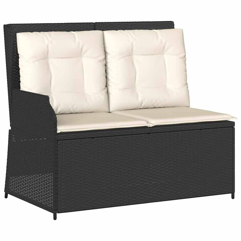 vidaXL Gartenbank Verstellbar mit Kissen Schwarz Poly Rattan