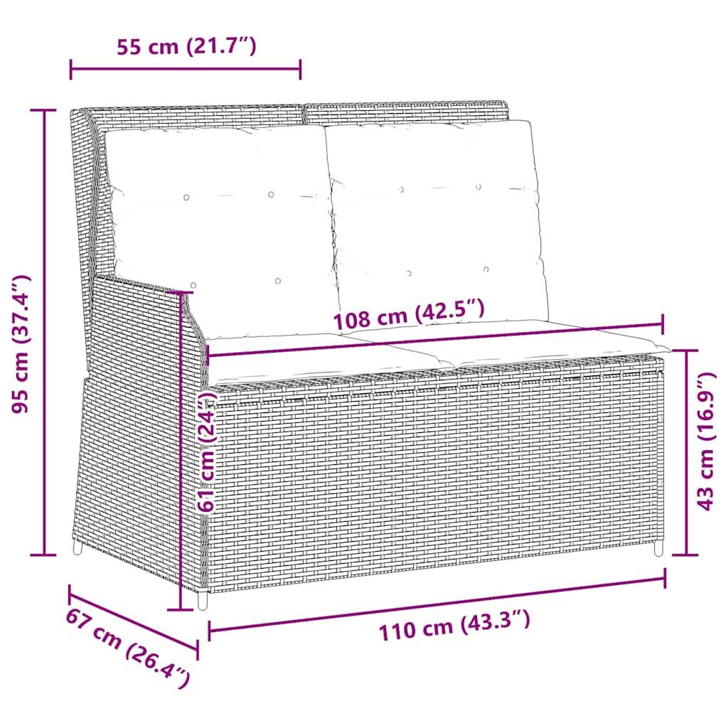 vidaXL Gartenbank Verstellbar mit Kissen Braun Poly Rattan