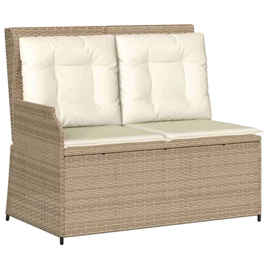 vidaXL Gartenbank Verstellbar mit Kissen Beige Poly Rattan