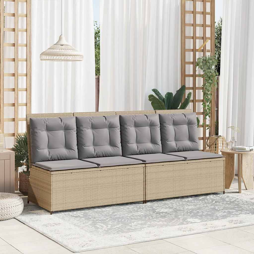 vidaXL Gartenbank Verstellbar mit Kissen Beige Poly Rattan