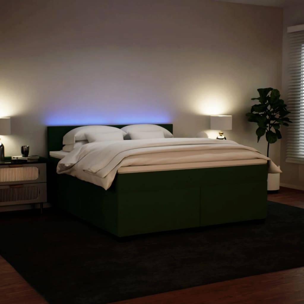 vidaXL Boxspringbett mit Matratze Dunkelgrün 200x200 cm Samt