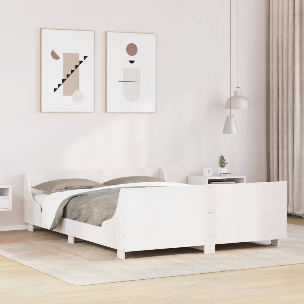 vidaXL Massivholzbett ohne Matratze Weiß 135x190 cm Kiefernholz