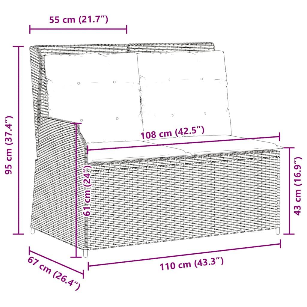 vidaXL Gartenbank Verstellbar mit Kissen Hellgrau Poly Rattan