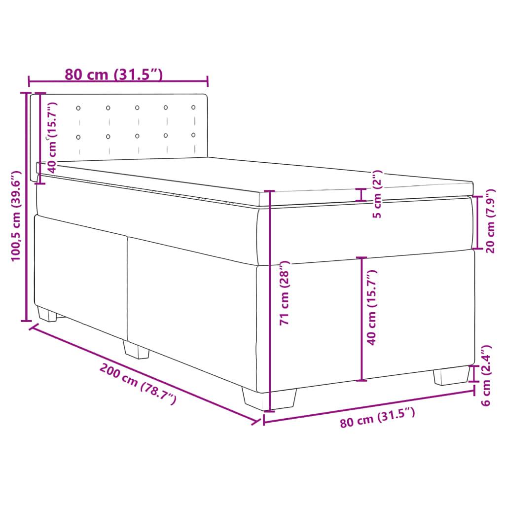 vidaXL Boxspringbett mit Matratze Dunkelgrau 80x200 cm Samt