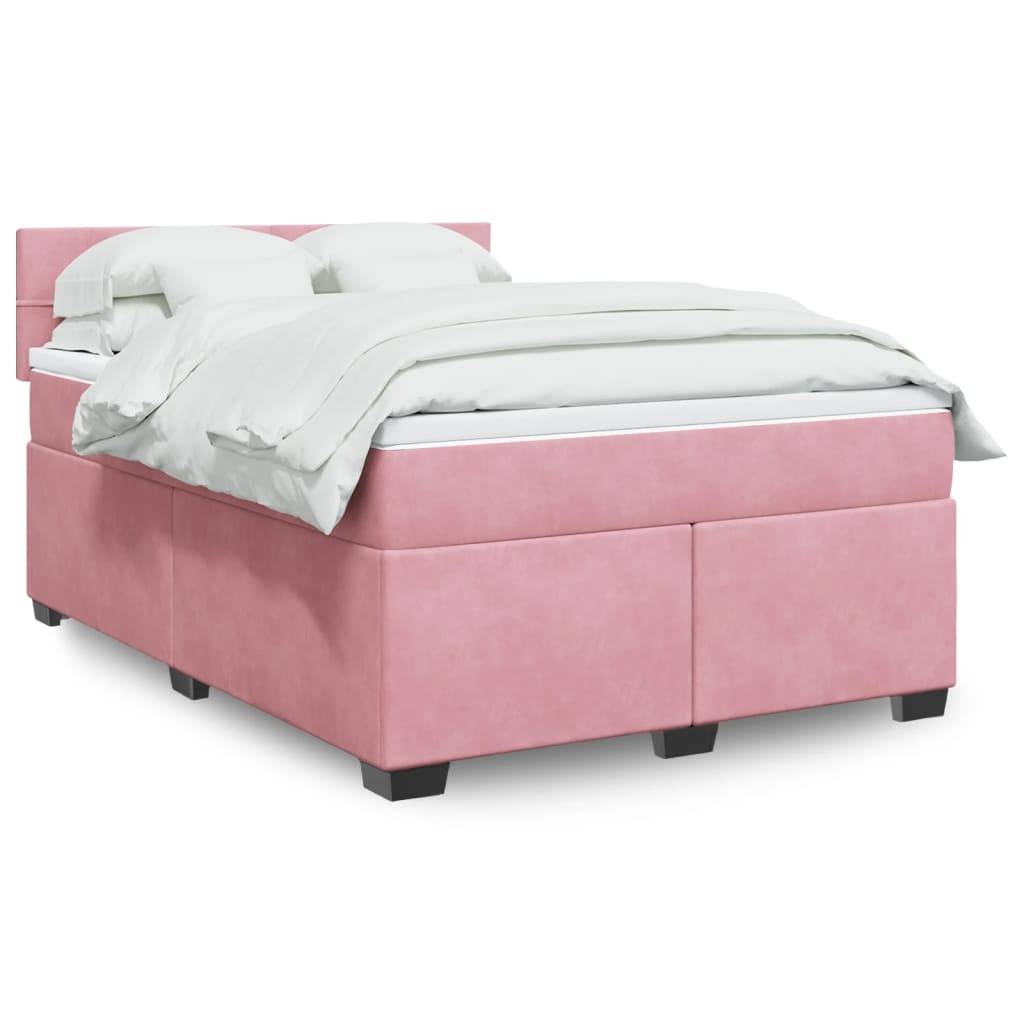 vidaXL Boxspringbett mit Matratze Rosa 160x200 cm Samt