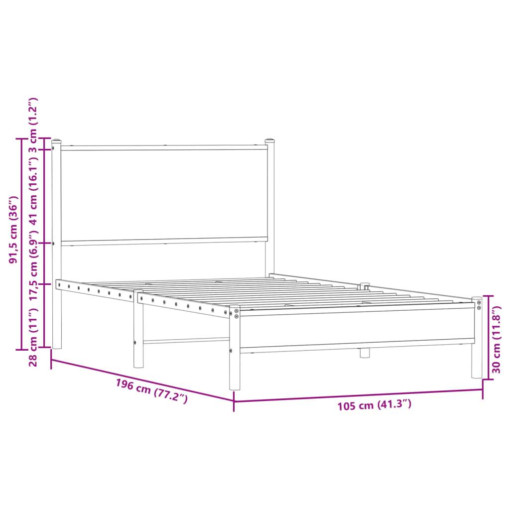 vidaXL Metallbett ohne Matratze Braun Eichen-Optik 100x190 cm