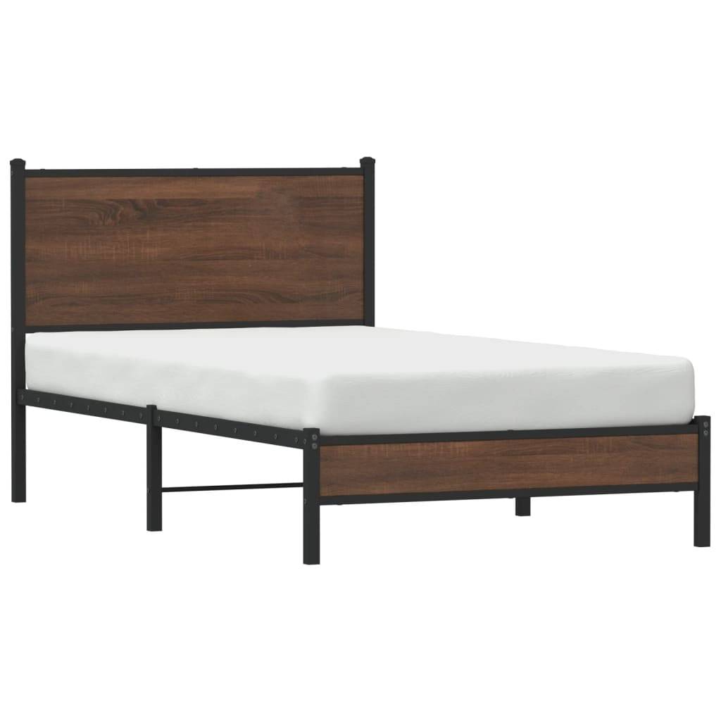 vidaXL Metallbett ohne Matratze Braun Eichen-Optik 100x190 cm