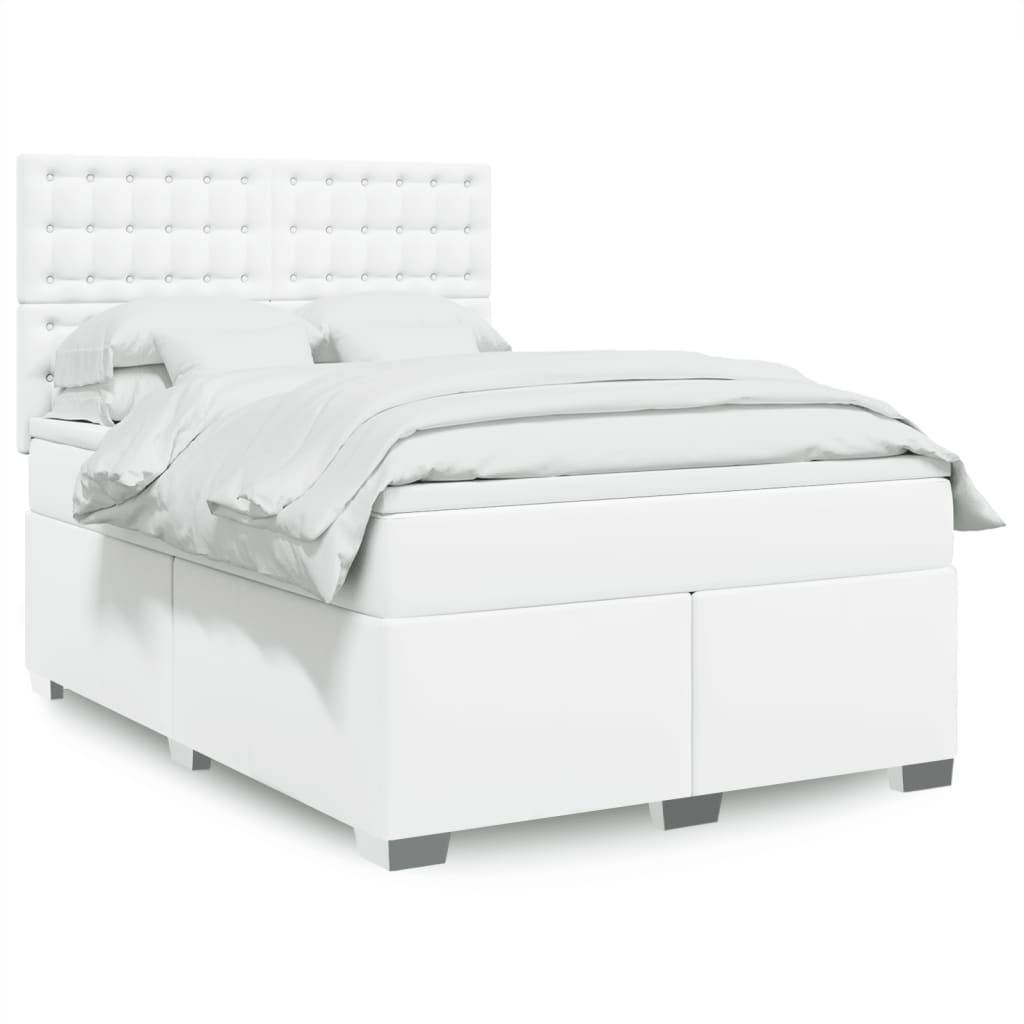 vidaXL Boxspringbett mit Matratze Weiß 140x190 cm Kunstleder